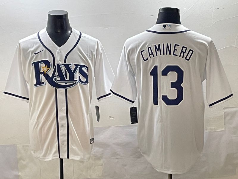Men 2025 Tampa Bay Rays 13 Caminero White Game Nike MLB Jersey style 1